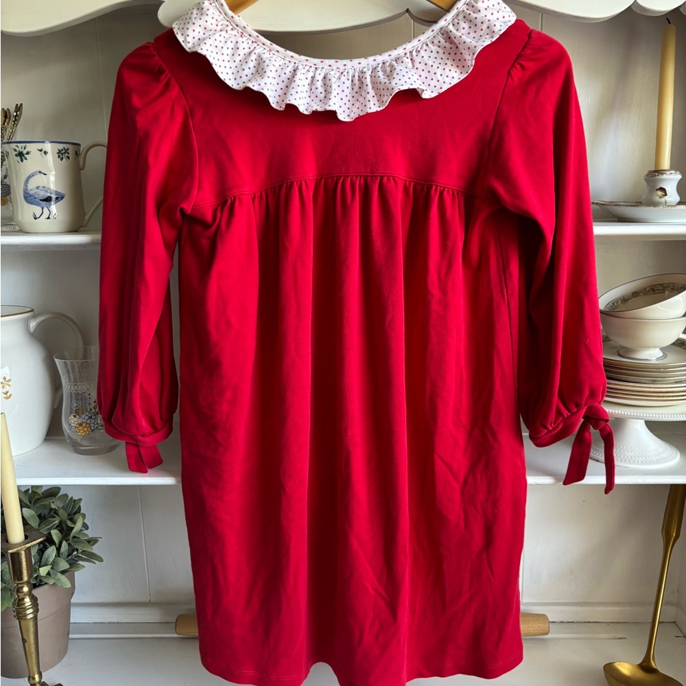 Red Kids Casual Dress with Ruffled Collar